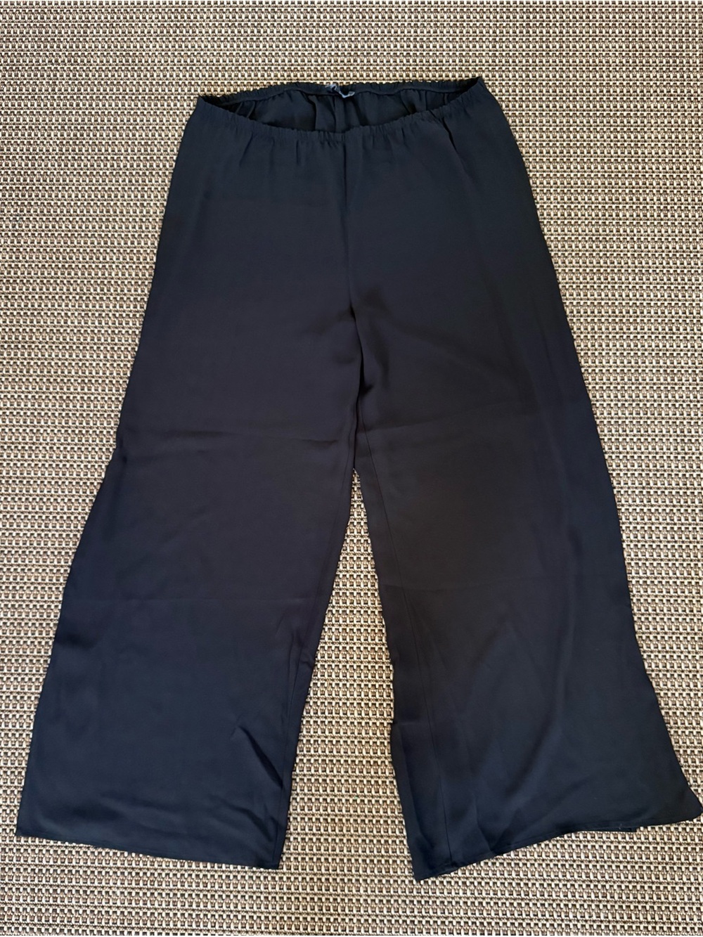 Eileen Fisher Black Silk Wide-Leg Pull-On Pants